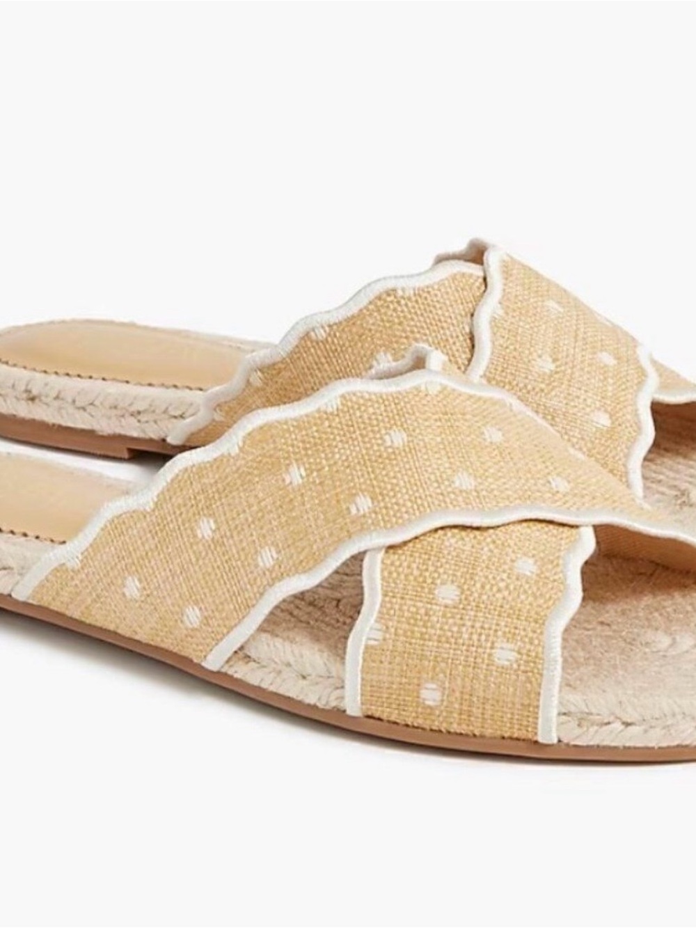 J. Crew Tan Polka Dot Scalloped Slide Sandals